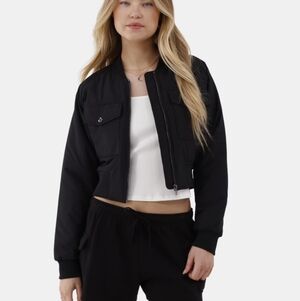 NOBO Black Cropped Cargo Bomber Jacket Wmns Sz M